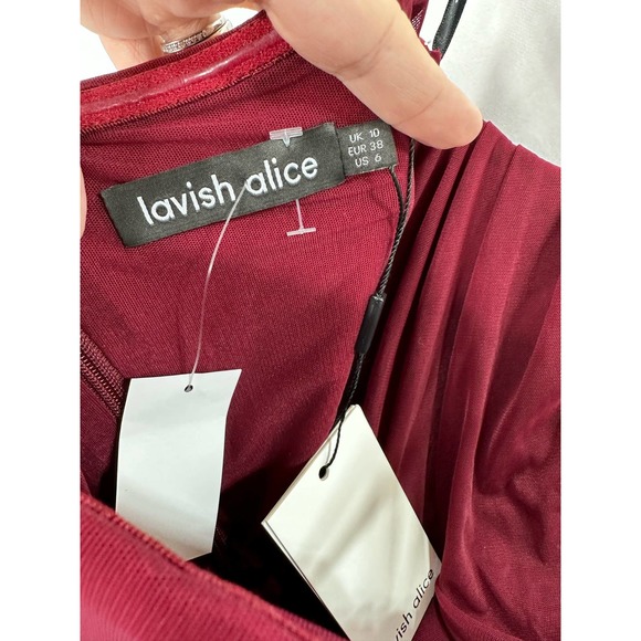 Lavish Alice Mesh Corset Midi Dress Burgundy Red Smocked size 6 - Picture 6 of 6